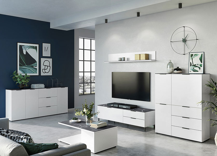 MOBILIER DE SALON DESIGN BLANC ET GRIS